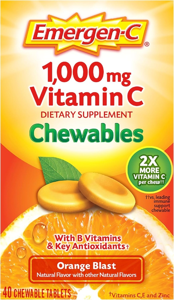 Emergen-C-vitamin C 1000mg, B vitaminokkal és antioxidánsokkal tabletta (40 Count, Orange Blast Flavor), diétás kiegészítés