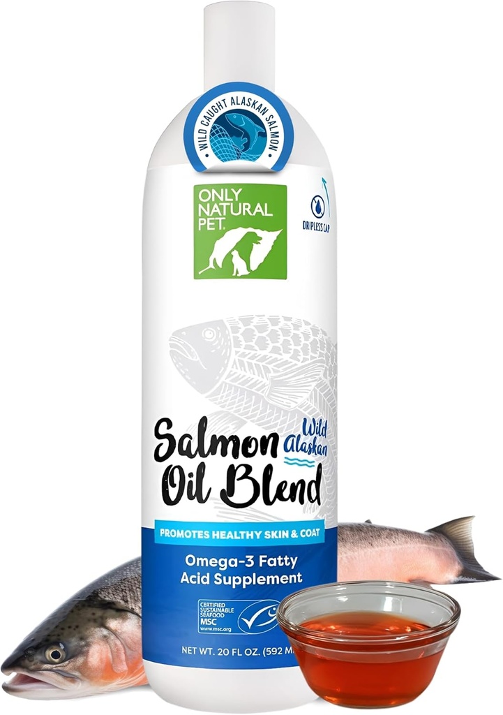 Endast Natural Pet Wild Alaskan laxolja för hundar och katter - Omega 3 & 6 flytande livsmedelsförsörjning för husdjur - EPA & DHA fiskoljor, all naturligt gemensamt stöd, främja hälsosam hud, rock & hjärta - 20 Fl Oz