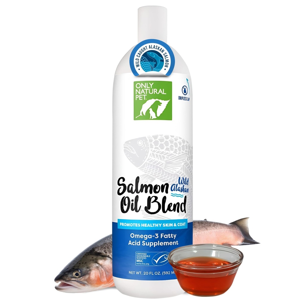 Only Natural Pet Wild Alaskan Salmon Oil for Dogs & Cats - Omega 3 & 6 Liquid Food Supplement for Pets - EPA & DHA Fish Oils, All Natural Joint Support, Promote Healthy Skin, Coat & Heart - 20 Fl Oz
