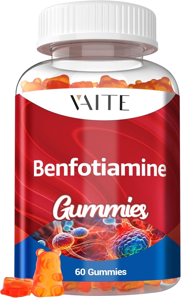Benfotiamine 320mg Gummys 配有 45mg L-Leucine 补充: 男女基本维生素B1 复合物,Non-GMO, Vegan & Gluten-Free - 支持代谢,能量和神经系统健康