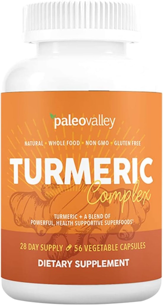 Paleovalley - Kompleks Turmeric Organik Organik Penuh - Turmeric Organik Penuh dengan Supportif Superfoods - 56 Vegetarian Capsules - Dukung Joints, Imunitas, Otak dan Kesehatan Jantung