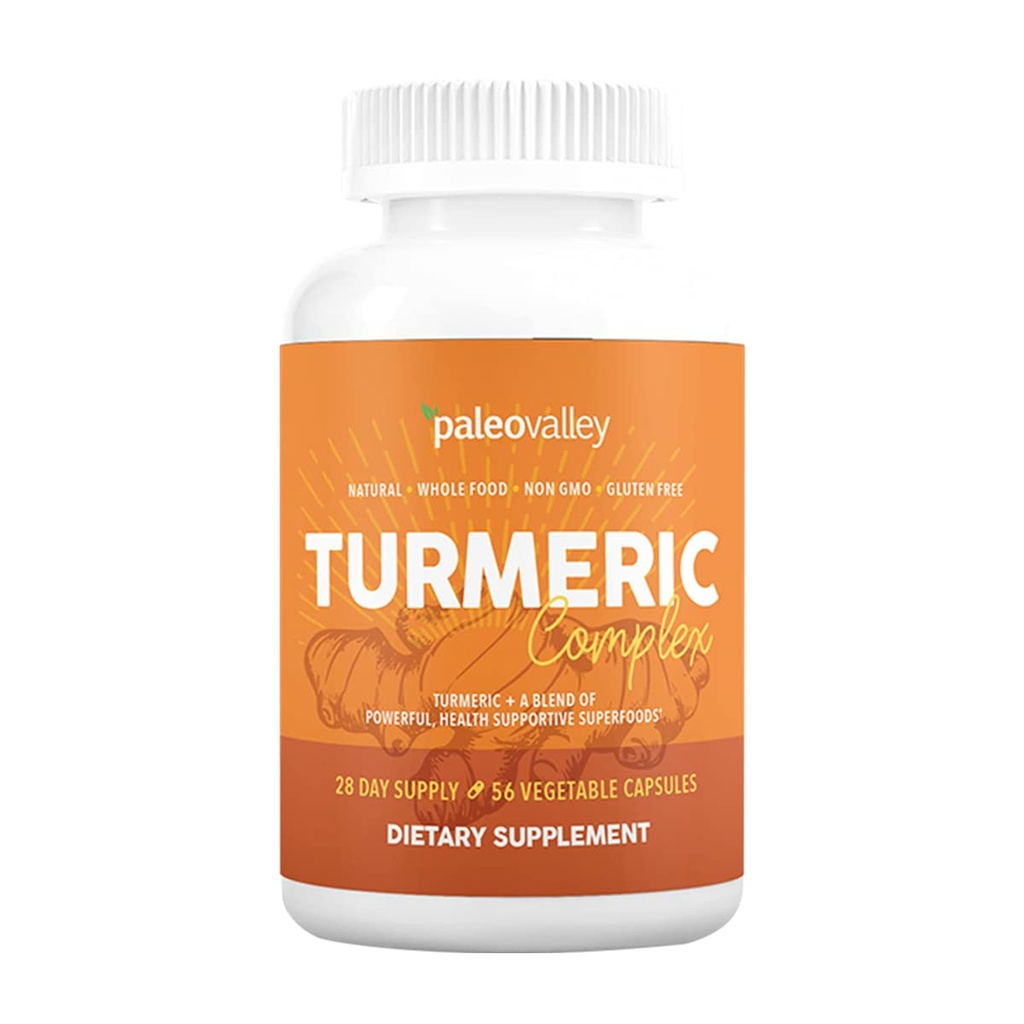 Paleovalley - Organic Turmeric Complex - Full Spectrum Organic Turmeric with Health-Supportive Superfoods - 56 Vegetarian Capsules - Support Joints, Immunity, Brain and Heart Health