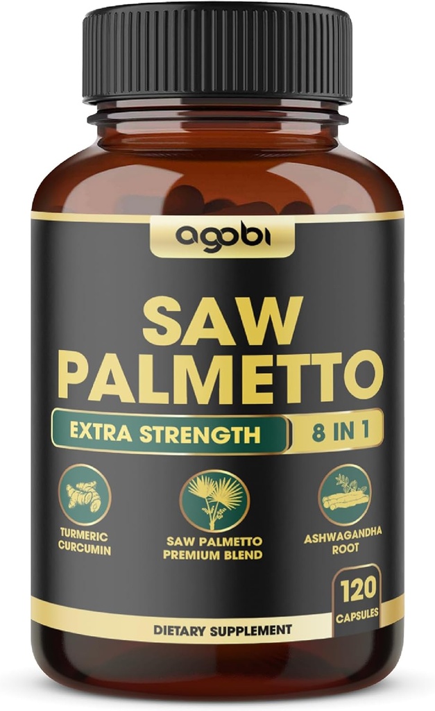 8in1 Saw Palmetto Prostate Support Supplement med Ashwagandha, Turmeric, Ginger, Nettle Leaf, Holy Basil & More - 120 Vegan kapslar för 2 månader