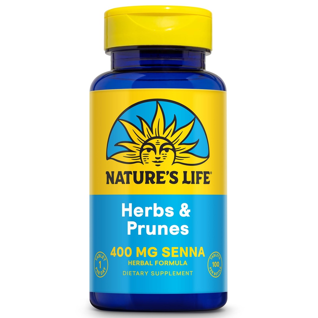 Nature's Life Herbs & Prunes - Herbal Supplements w/ 400mg Senna Leaves - Daily Wellness Support w/Prune, Cascara Sagrada, Organic Flax Seed Meal - Vegan, Lab Verified, 60-Day Guarantee, 100 Servings