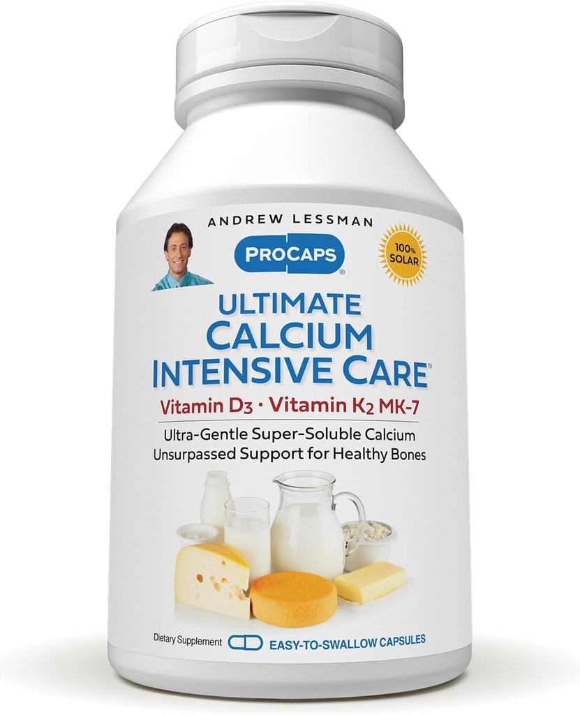 ANDREW LESSMAN Ultimate Calcium Intensive Care עם ויטמין D3 ו-K2 MK7-120 mcg - 60 קפסולות - עצם ו-Sskeleton Health Essentials. קל ל-Swallow, Super Soluble. אין תוספת
