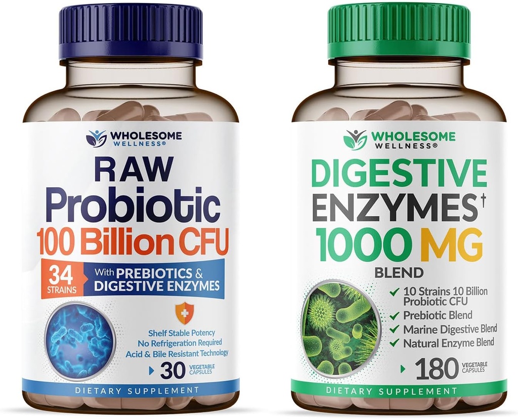 Zdrave Wellness Organic Probiotics 100 milijard CFU + Prebavne encime 1000mg s prebiotiki Bundle