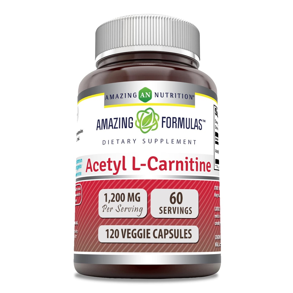 Amazing Formulas Acetyl L-Carnitine 1200 Mg Supplement | Vegetarian Capsules | Non-GMO | Gluten-Free | Made in USA (1 Pack, 120 Count)