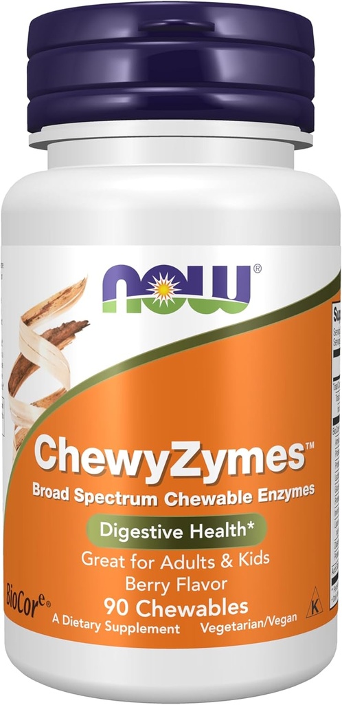 Nå mat kosttilskudd, ChewyZymes, bredspektrum Chewable Enzymes, Berry Flavor, 90 Chewables