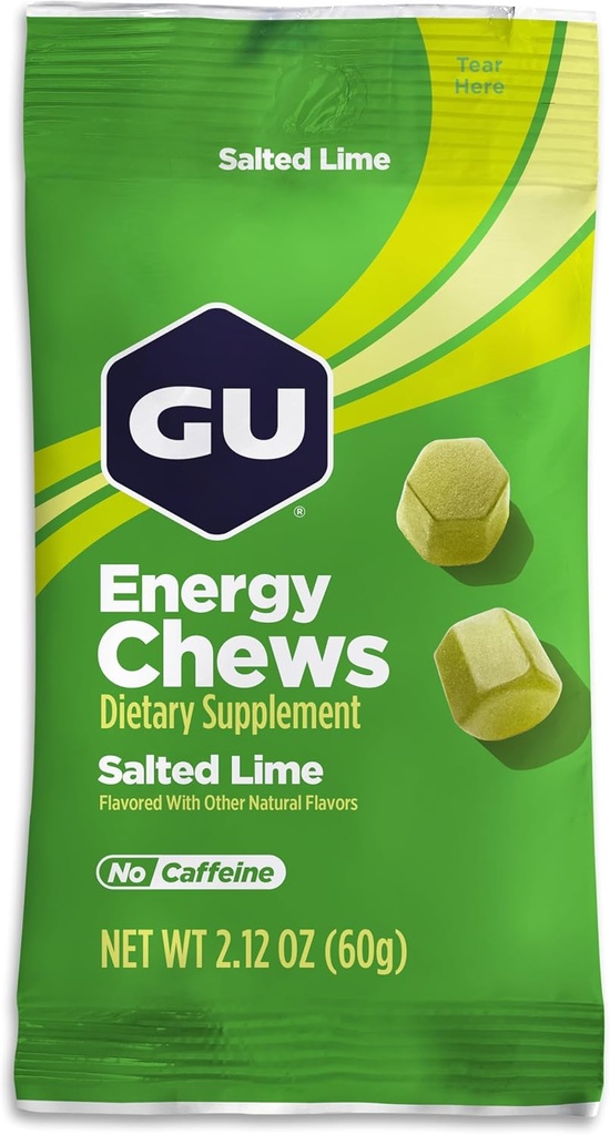 GU Energy Chews, Sózott Lime Energy Gumies Electrolytes, Vegan, Gluten- Free, Kosher, Cafeine- Free, és Dairy- Free On- The- Energy for any workout, 12 Bags (24 Servings Total)
