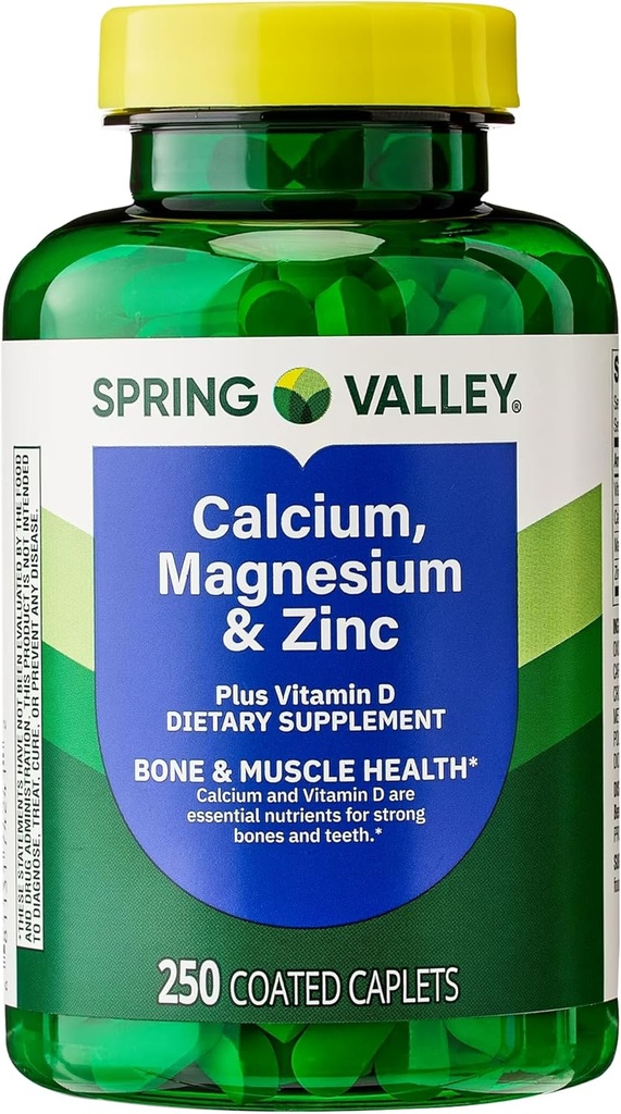 Calcium, Magnesium, Zinc & Vitamin D3. Spring Valley Calcium Magnesium with Plus Vitamin D3 Caplets Dietary Supplement, 250 Count Bundle with Luall's 45 Diabetes Decoded
