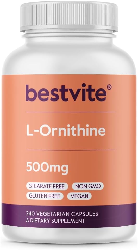 BESTVITE L- ornitin 500mg (240 vegetarijanskih kapsul) - brez stearat - brez filerjev - Vegan - brez GSO - brez glutena