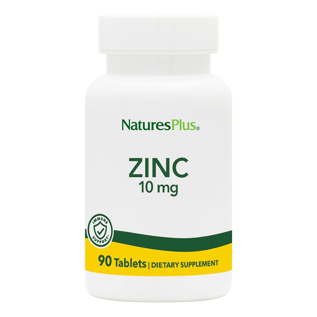 NaturesPlus Zinc Tablets - 10 mg, 90 Vegetarian Supplements - Immune System Supplement for Cellular Growth & Repair - Promotes Healthy Digestion, Metabolism & Vision - Gluten-Free - 90 Servings