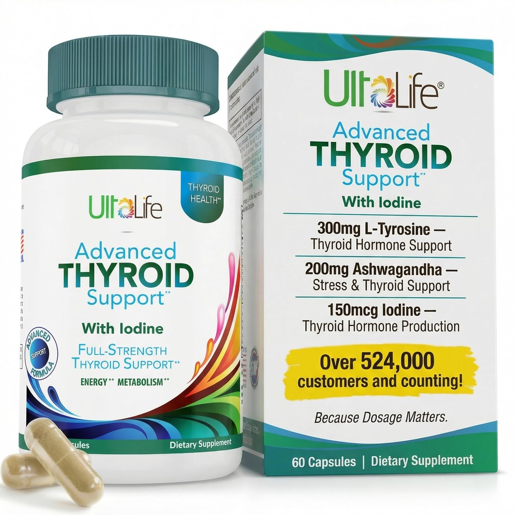 Daily Thyroid Boost Advanced Formula with Iodine Ashwagandha Vitamin B12 Zinc and Selenium for Energy Metabolism and Focus 60 Capsules