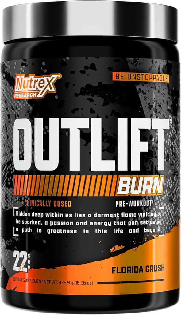 Nutrex Outlift Burn Supplement Pre-Workout per l'energia, Focus & Endurance | Metabolyte, L-Citrulline, Beta-Alanine & Caffeine | Formula termogenica per le prestazioni (22 Serve, Florida Crush)