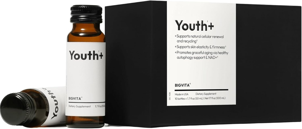 BigVITA Thanh niên + AD+ Shots for Anti-Aging, năng lượng, da và tóc y tế, hỗ trợ Cognitive  Drinkful from Inside  Vegan, make in USA