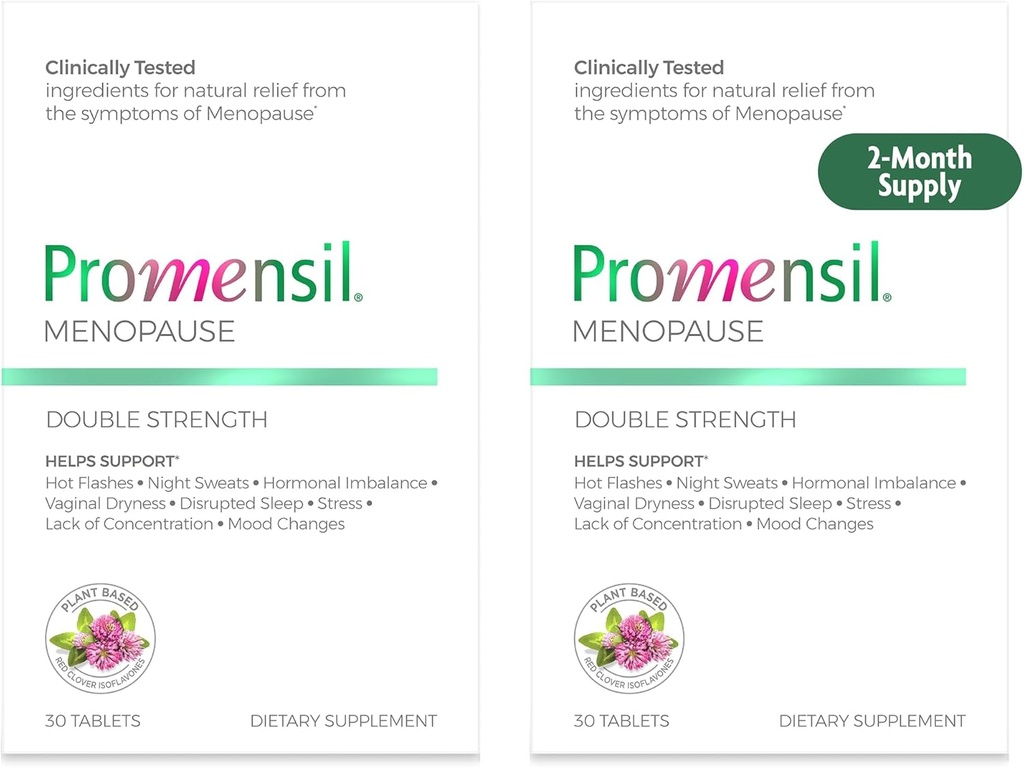 Promensil Menopause Double Strength Supplements for Women - Red Clover Isoflavones, Helps Support Hot Flashes, Night Sweats, Restlessness - 30 Count (Pack of 2)