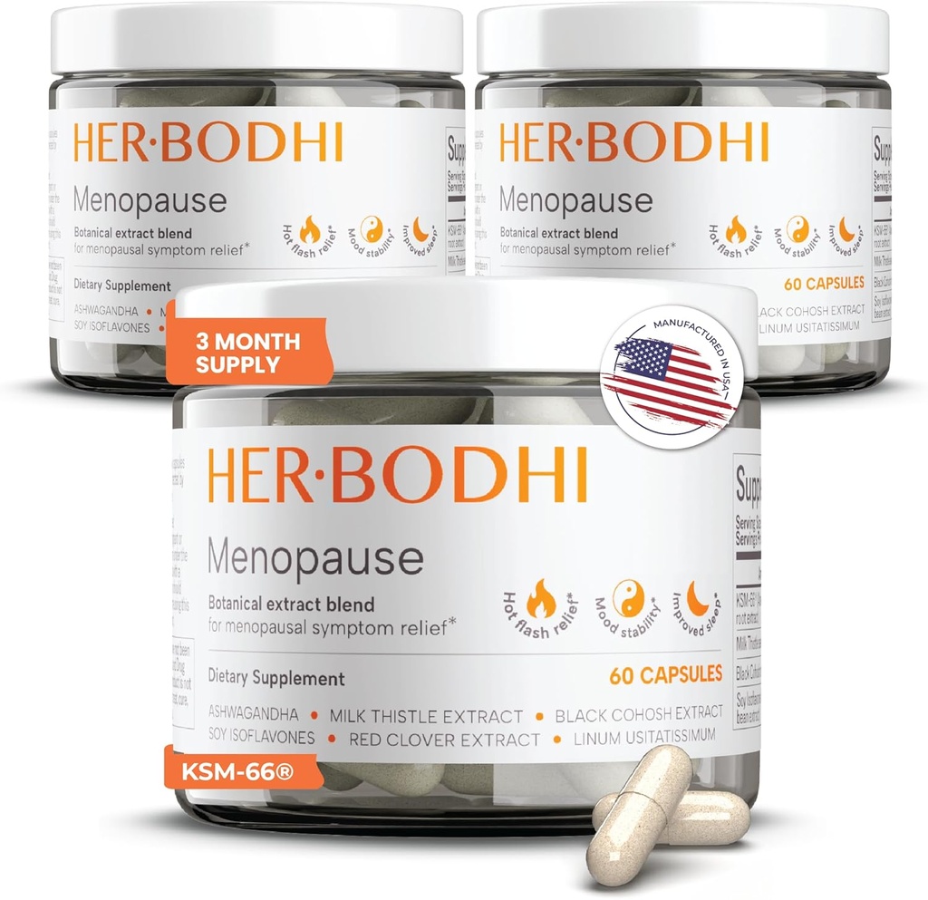 Meno - Menopause Hormonal Balance for kvinder, Østrogen Soja Isoflavoner Menopause Supplement for kvinder, Ashwagandha, Black Cohosh Hot Flash Menopause Relief, Night Sweats Relief 180Caps