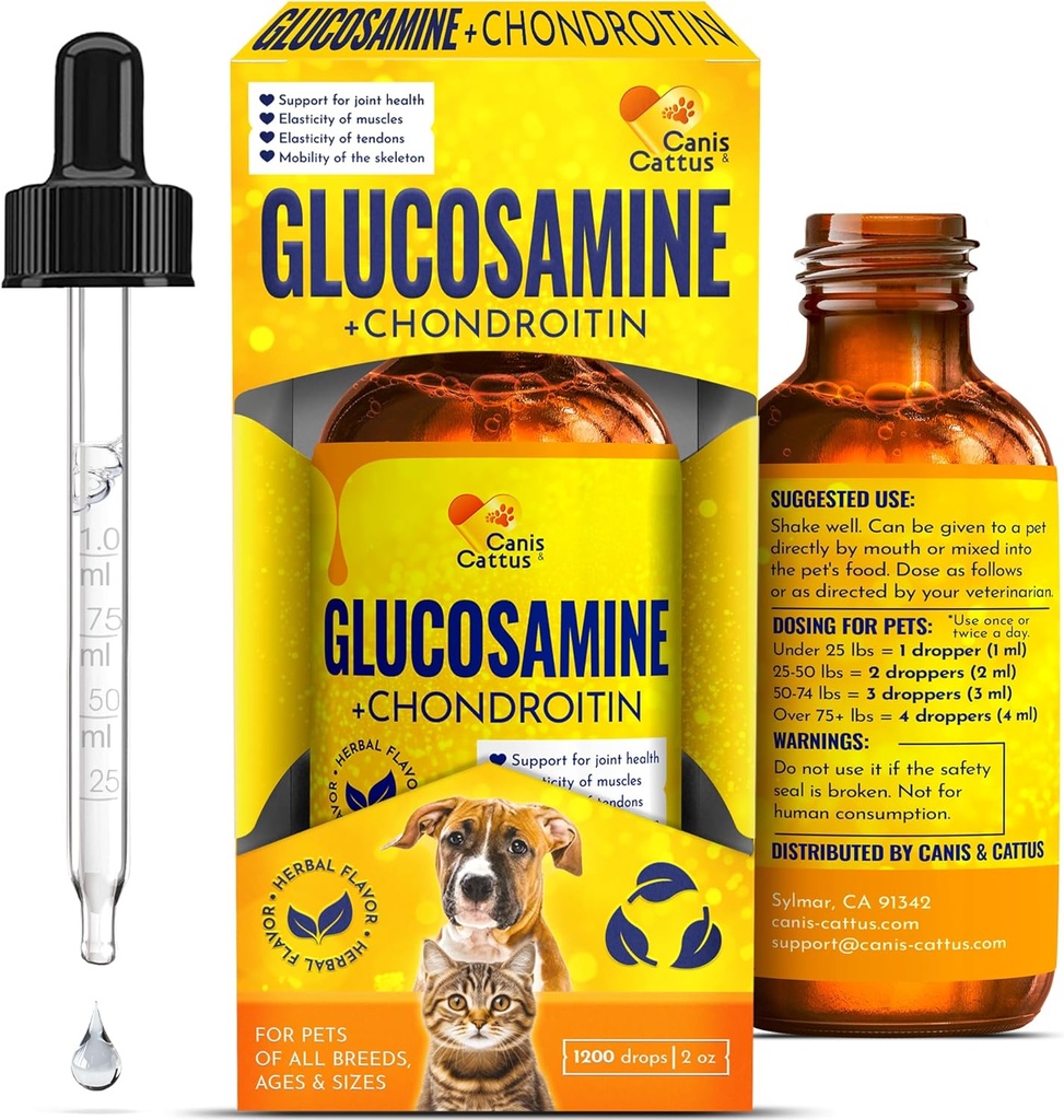Glucosamine for Cats | Dog Joint Liquid Supplement | Cat Joint Supplement | Glucosamine for Dogs Liquid | Herbal Flavor | 2 Oz