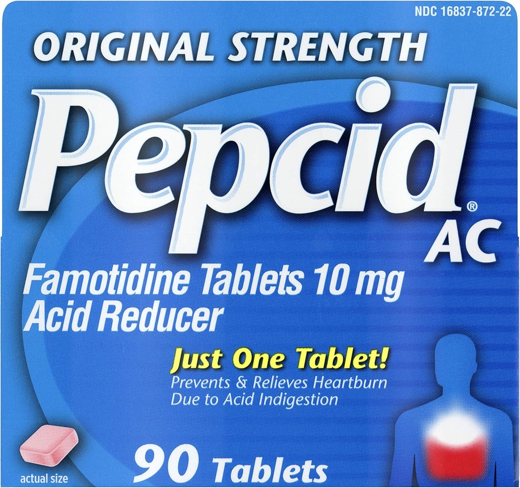 Pepcid AC Original Strength, 10 mg Famotidine for Heartburn Prevention & Relief, 90 ctt