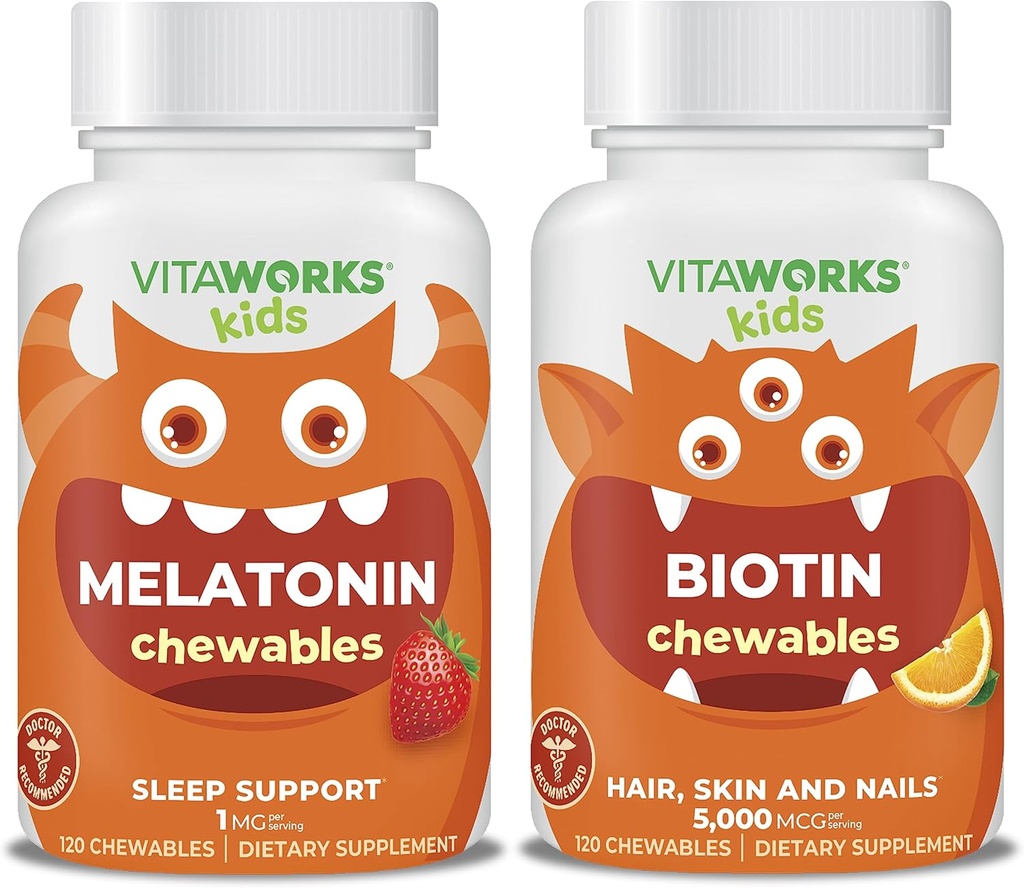 Bambini Melatonina 1mg Chewables + Biotin 5000mcg Chewables Bundle