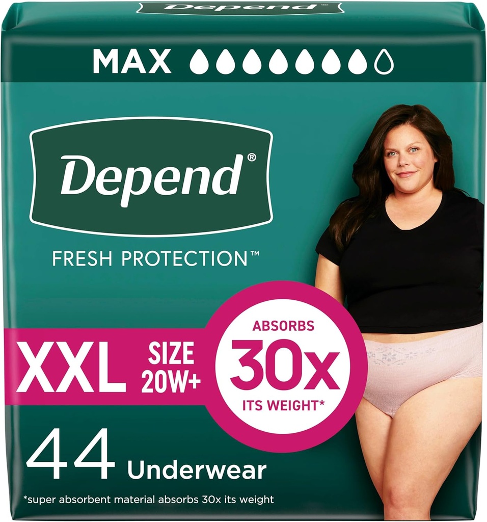 Friss védettséggel rendelkező felnőtt pelenkák, inkontinencia és postpartum bladder Leak Underwear for Women, Disposable, Maximum, Extra- Extra- Large, Blush, 44 Count (2 csomag 22), Packaging May Vary