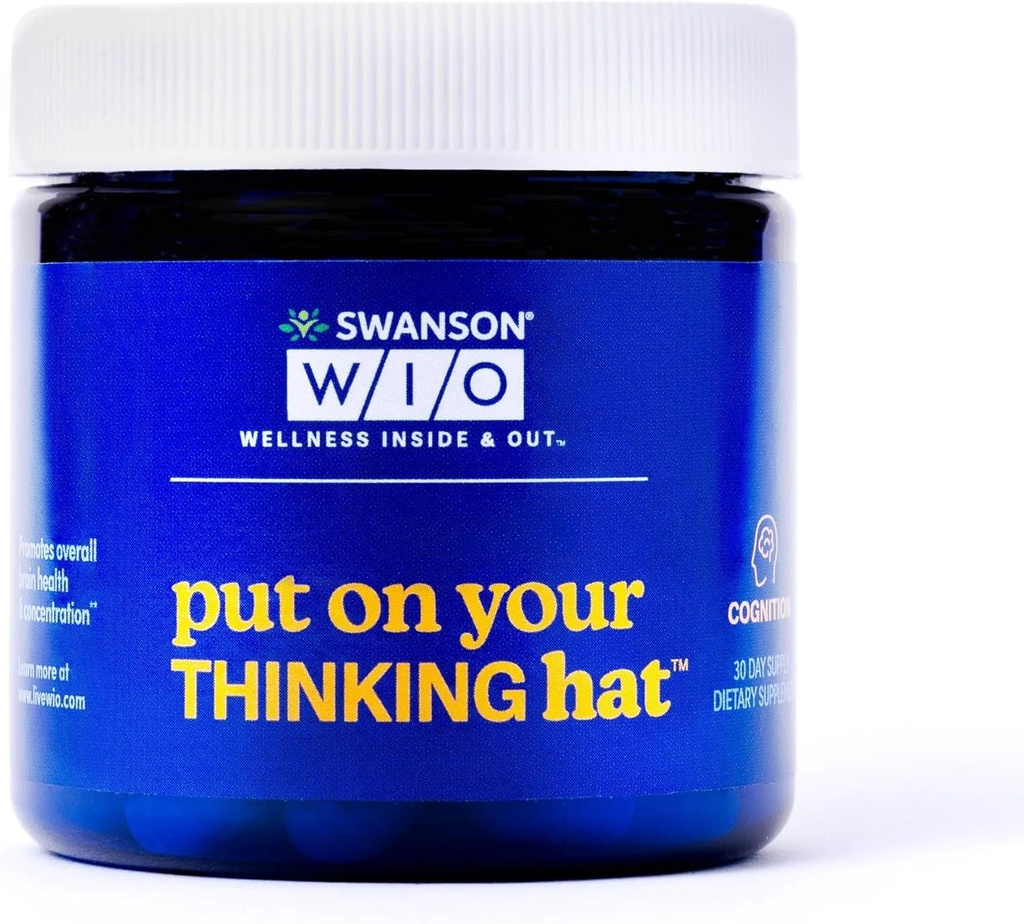 Swanson WIO Put on your Thinking hat Brain Health, Concentration, Better Focus, Ginkgo Biloba + Neurofactor Coffee Fruit, Vegan, Non-GMO, Wellness, 30 Veggie kapsulak (30-Day Supply)