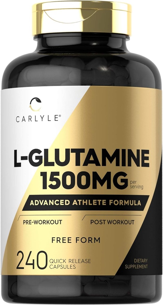 Carlyle L Glutamine Capsules 124; 1500mg 124; 240 Count 124; Advanced Formula 124; Pre and Post Workout 124; Non-GMO, Gluten Free Supplemen