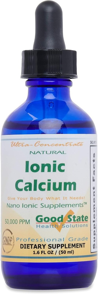 Good State 124; Natural Ionic Calcium 124; Liquid Concentrate 124; Nano Sized Mineral Technology 124; Social Grade Dietary Suppplemen 124; Support Healthy Bones, Tendons & Ligaments 124; 1.6 Fl oz Bottle (50 mL)