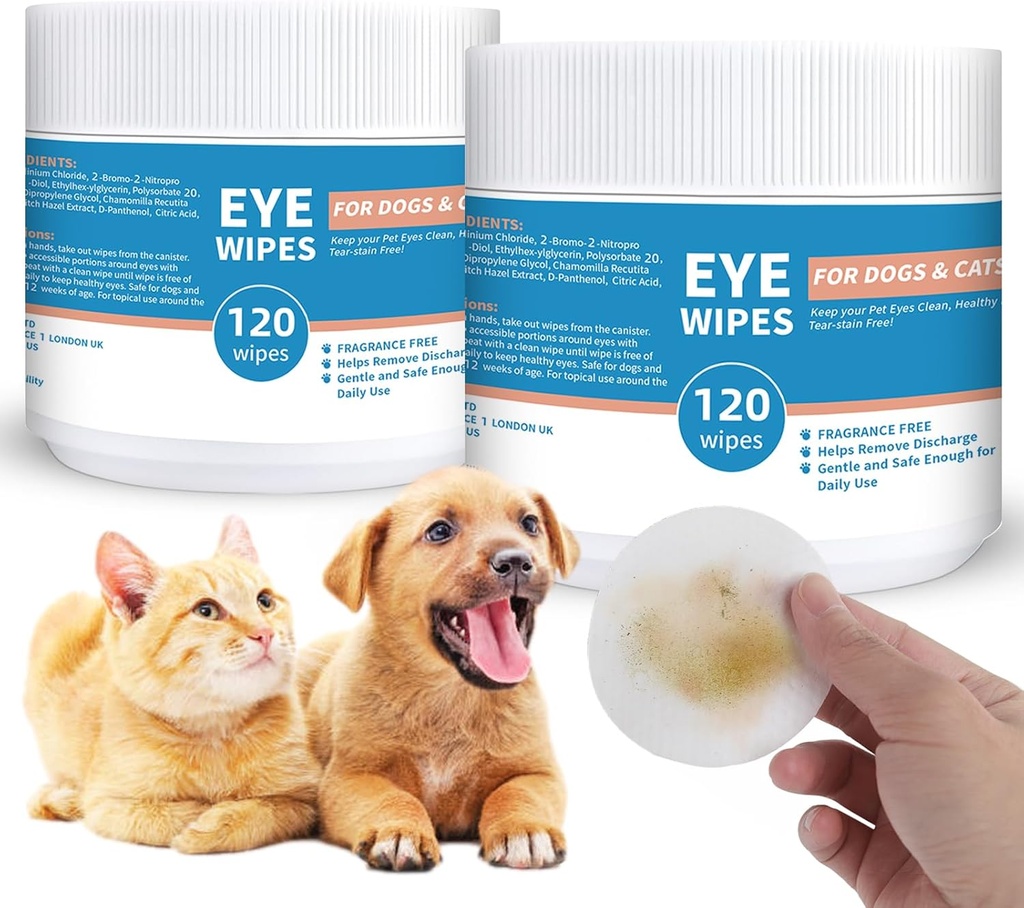 Dog and Cat Eye Wipes - 240ct/2 แพ็ค สุนัขกระทิงกระบังตา - with Chamoil & แม่มดฮาเซล - 3.15" presoaced & textifed pecids for syes