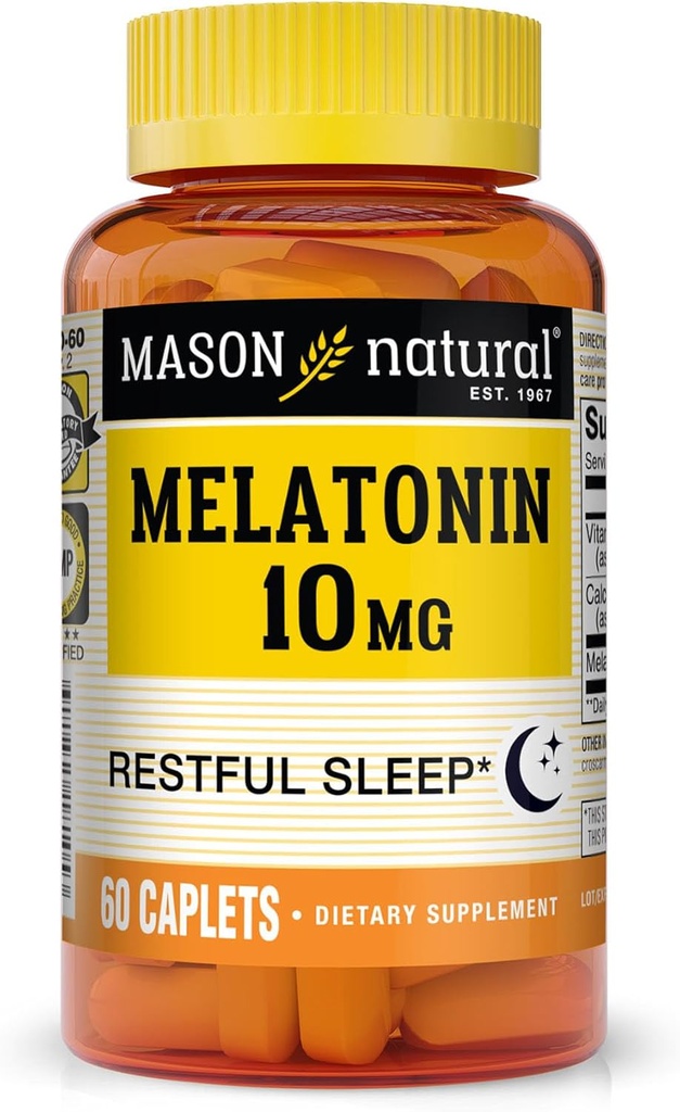 MASON NATURAL Melatonin 3 mg med B6 & Calcium, Natural Sleep Aid, stödjer Restful Sleep, 60 tabletter