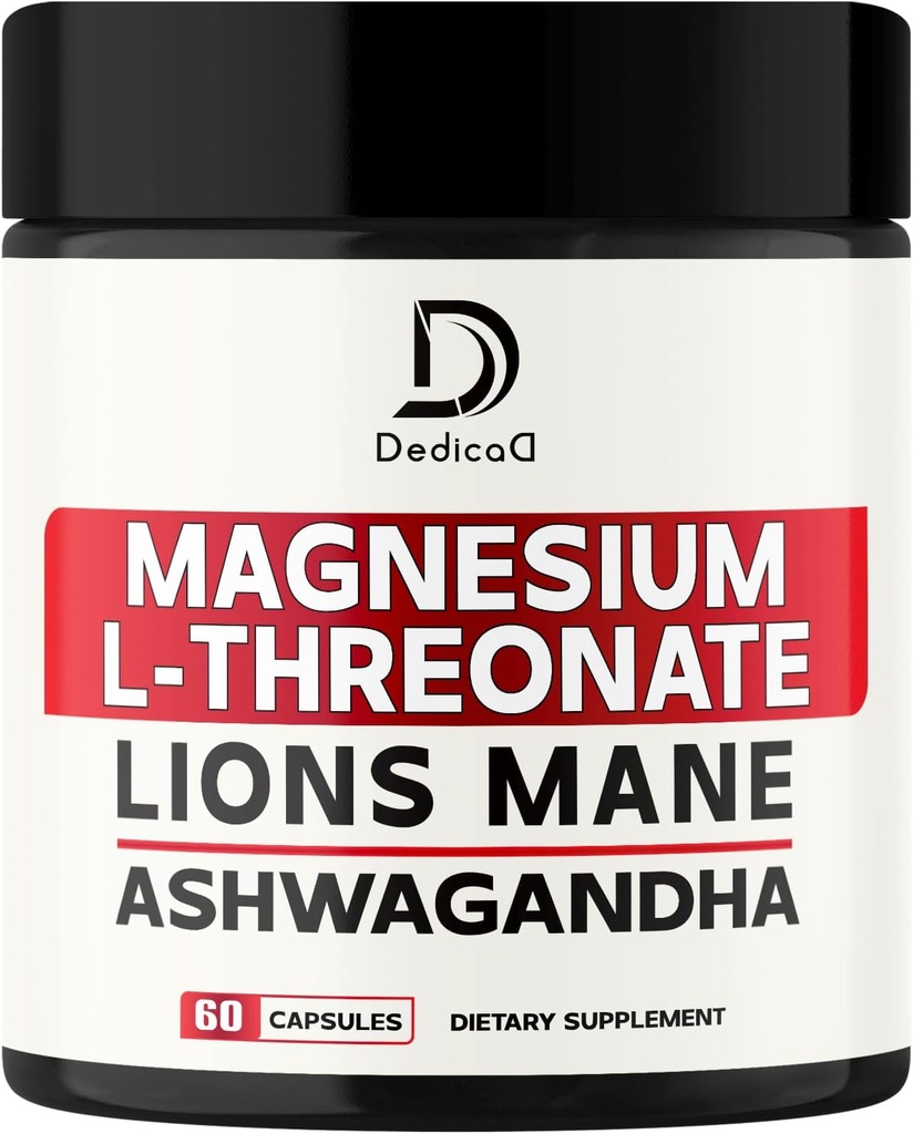 Magnis L-Threonate priedas su Lions Mane & Ashwagandha šaknis - 1000Mg per Tarnavimas 60 Count Supply - Advanced Formulės parama