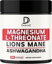 Magnesium L-Threonate Supplement med Lions Mane & Ashwagandha Root - 1000Mg Per Servering för 60 greve Supply - Avancerad Formel Support