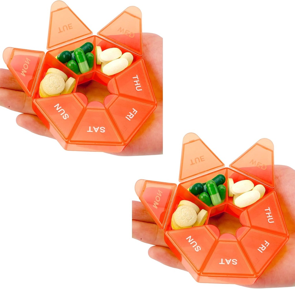 גלולת גלולות, 2 Pack Pill Box, Small Pills Case, Medicine מארגנת 1 פעם ביום, שבוע גלולות מכיל, הולדר, דיילי מארגנת נסיעות 7 ימים (Orange)
