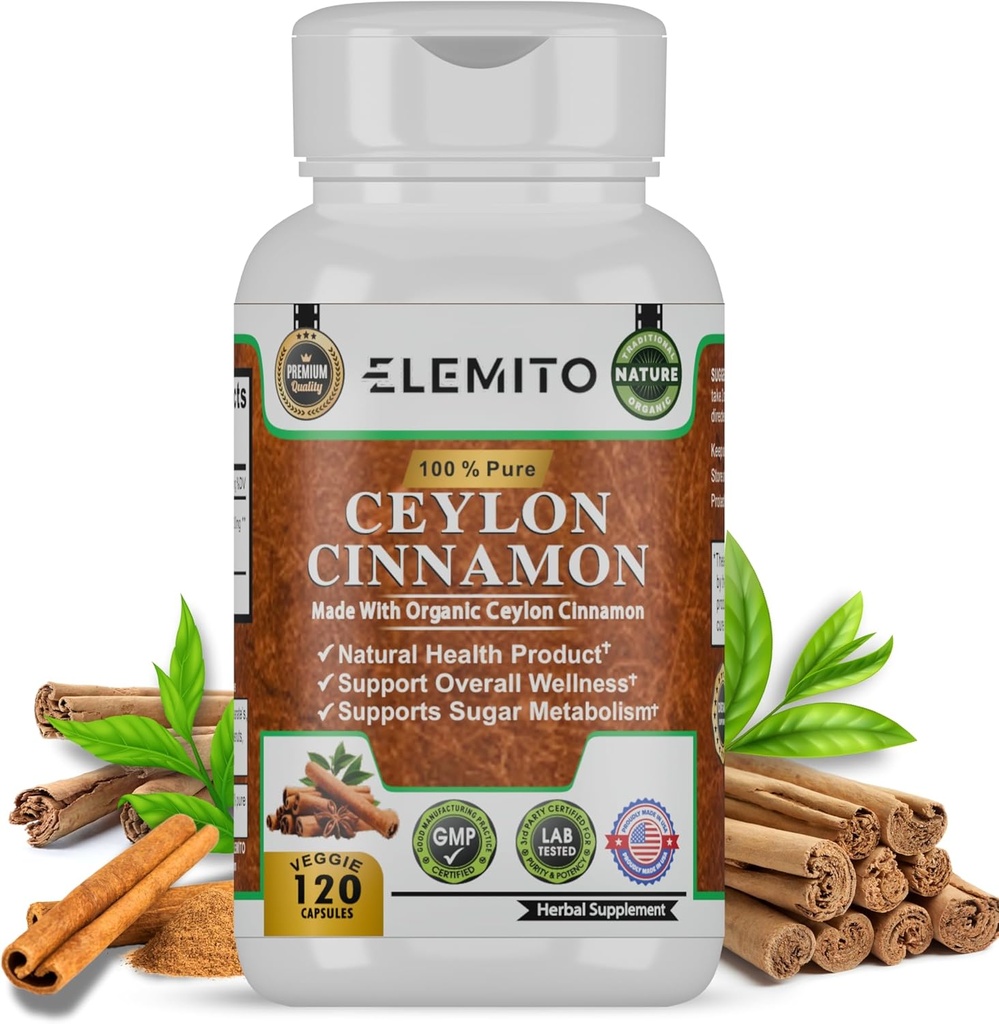 Ceilonas Cinnamon Capsules, Energetika, Širdies ir metabolizmo parama, Sertifikuotas Ekologiškas Ceilonas Cinnamon Pills, Ne GMO, Veganas, Nemokamas - 120 Kapsulės