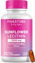 Stork Sunwflon Lecithin suplementari - 1200 mg per Clogged Milk Ducs - Esctes de pits per a mares de Postpartum - ajuda al flux de llet pits - 60 Softgels