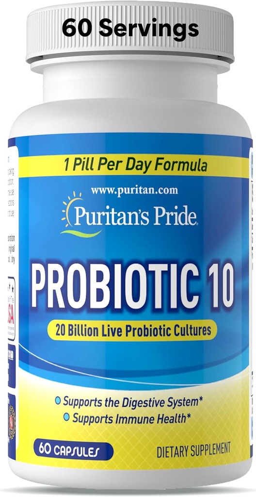 Puritan's Pride Probiótico 10 con vitamina D para axudar a apoiar a saúde do sistema inmunitario*, 60 Conde, Branco