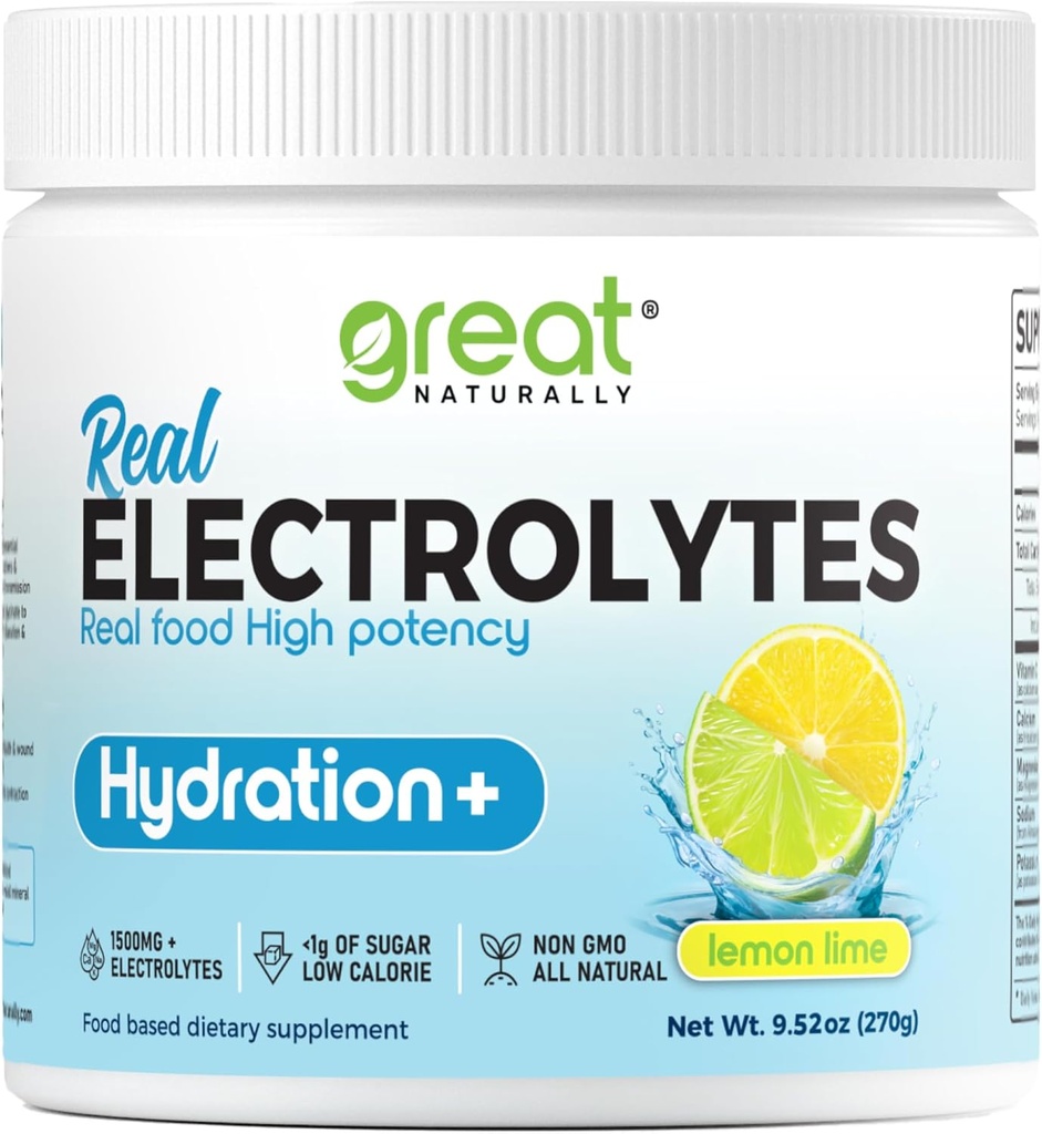 Electrolytes Powder Hydration | Real Food High Potency | Lemon Lime 30 Servings | High Potency Electrolyte Powder | Hydration Drink Mix | Electrolyte Supplement med kalcium Magnesium Calcium