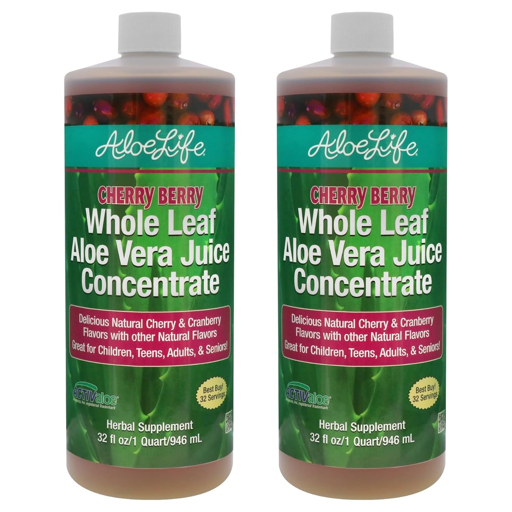 Aloe Life - Whole Leaf Aloe Vera Juice, Organic, Gluteenittomat (Cherry Berry, 32 oz)