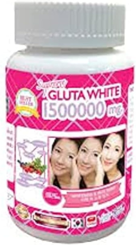 1 garrafa X 30 Softgels Gluta Supremo Branco 1500000mg. Super Whitening Glutationa Anti - Envelhecimento. (Supreme Whitening Skin Boost up Colágeno Remover mancha escura e cicatriz aperto Poro saudável pele e cabelo)