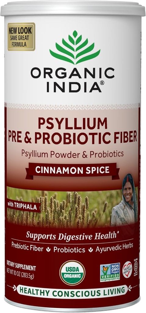 ORGANNNIIA Psyllium Husk - Pre & Probitic Fiber Phụ, Psyllium Husk Fiber phụ với Whole Psyllium Husk, LADA Certified Pow, Vegan, Gluten - Cinammon, 10 Oz