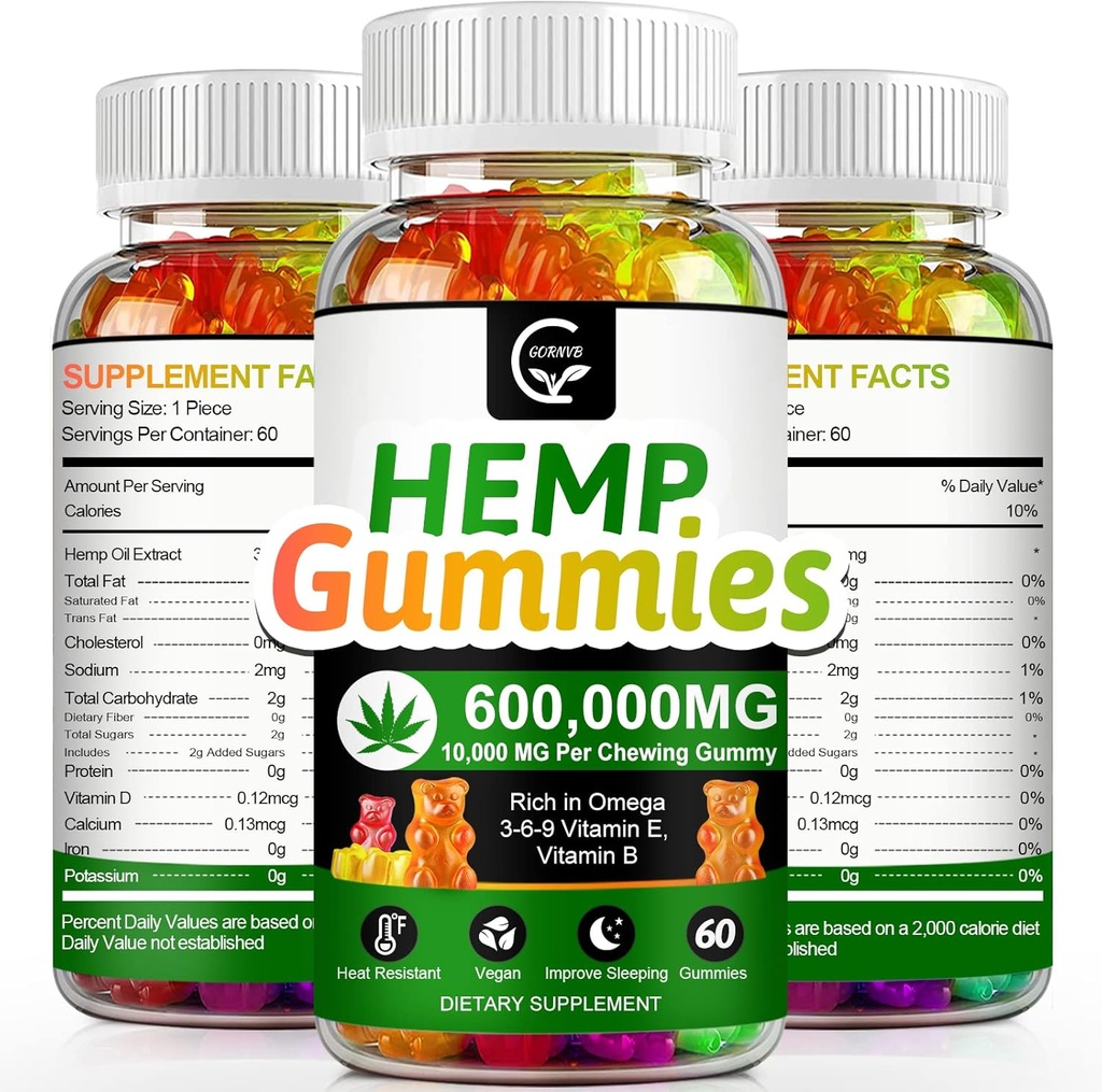 hemp Gummies תוספת כוח, טבעוני, non-GMO, Gluten-Free