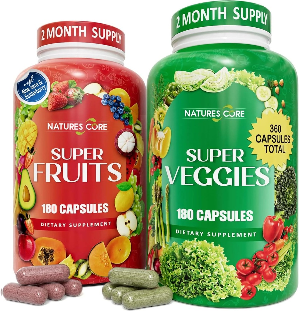 Natural 's Core Fruit and Veggie Supplement - 360 Kapsułki -100% Whole Super Fruit and Super Vegetable Supplements & Witamina, Made in USA, Soy Free, Vegan- (180 Count Pack of 2)