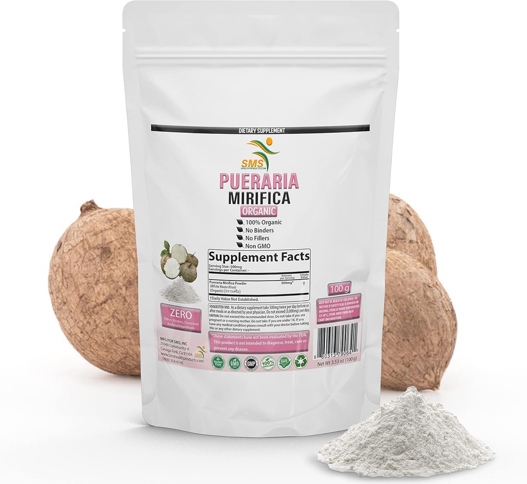 Potent Pueraria Mirifica White Kwao Krua Kao Pulber, Edendab Naiste Tervist | Imporditud Taist | Orgaaniline, Mitte-GMO, Gluteenivaba Lisand | 100 g | SMS-iga