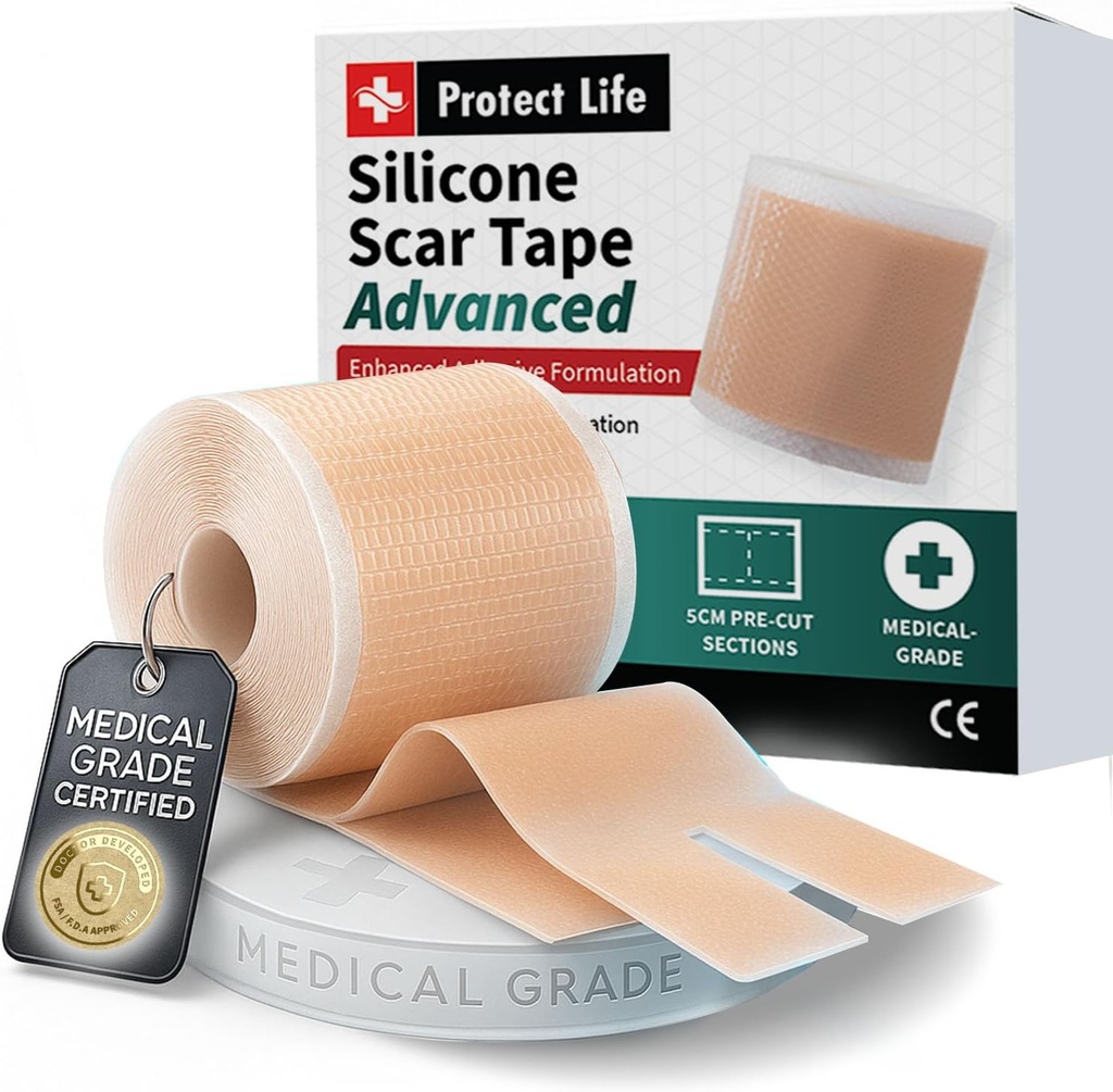 Medical Grade Silicone Scar Tape Advanced Adhesive Formulation (1.6" x 118") Scar Removal Away Strips for Surgical Scars, Silicone Tape & Keloid Scar Treatment, Reusable Silicone Scar Sheets