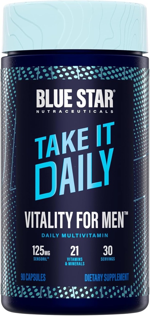Blue Star Nutraceuticals Vitality for Men - Multivitamin & Mineral Formula for Men Who Workout, w/Ashwagandha and B-Vitamins - Energy You’ll Notice - 90 капсул Veggie