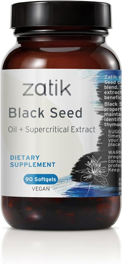 Zatik Naturals - Black Cumin Seed Oil & Supercritical Extract, Cold Pressed, Unrefined, USDA Organic, 글루텐 프리, 비건, 90 Vegan Softgels