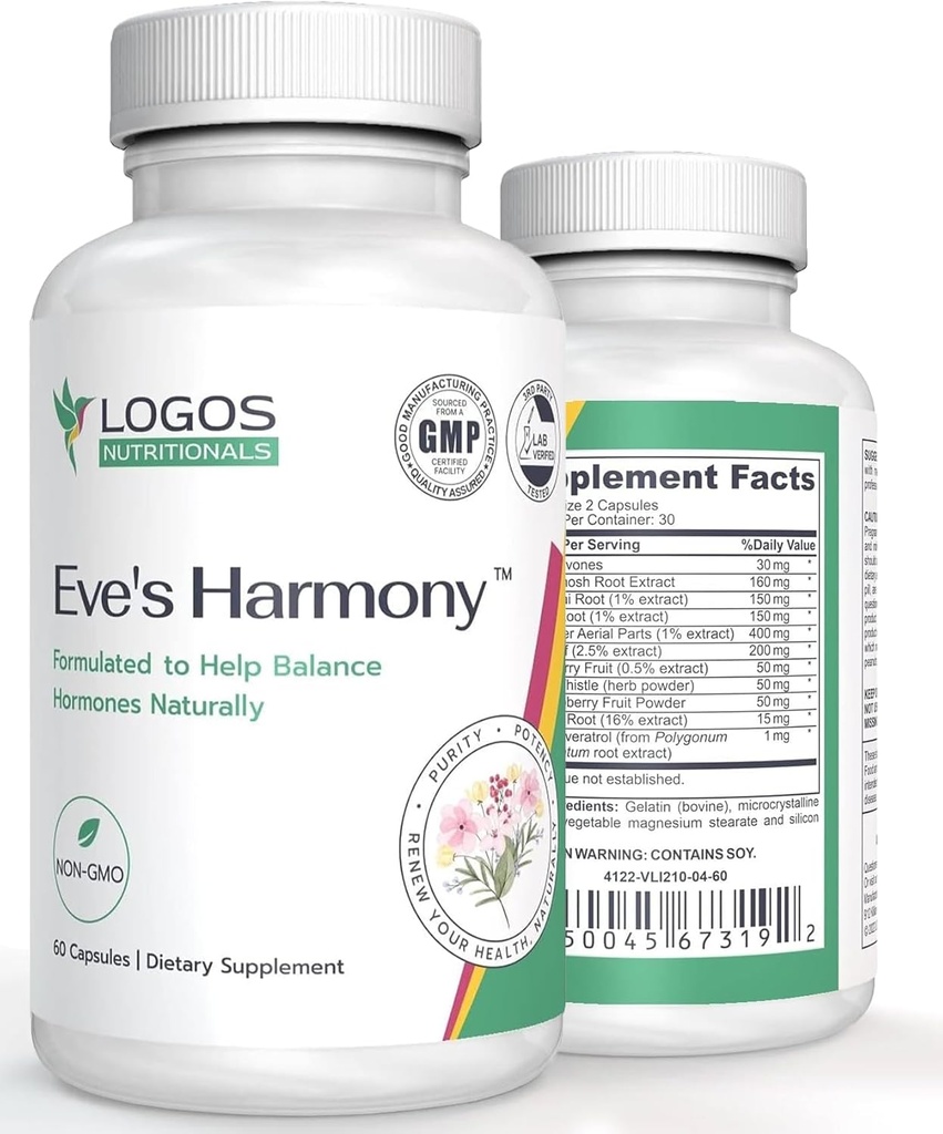 Even Harmony Menopause Supplement, Hormoni tuki naisille soija Isoflavones, musta Cohosh & punainen vadelma, ei-GMO Natural PMS & Menopausal Symptom Support, 60 kapselia