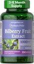 Puritan's Pride Premium Bilberry Fruit Extract 250 mg (1000mg equivalente), 4:1 Suplemento de ervas concentrado, Vitamina C, 3 a 6 Mês de Abastecimento, 180 Moldes de liberação rápida (embalando maio Vary)