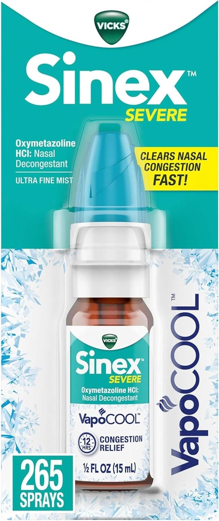 Vicks Sinex SEVERE Nasenspray mit VapoCOOL, beruhigende Vicks Vapors, Dekongestant Medicine, Relief von Stuffy Nose durch Kalt oder Allergiker, & Nasal Congestion, Sinus Pressure Relief, 265 Sprays