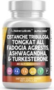 Cistanche Fadogia Agrestis Tongkat Ali Supplement for Men - Turkesterone Ashwagandha Capsules with Black Pepper | Energy Vitality Performance Support 60 Count